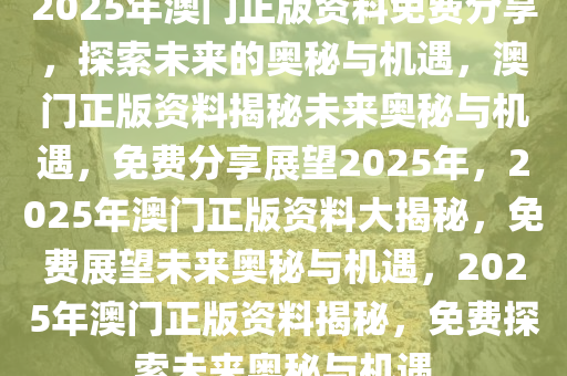 澳门2025正版免费资,澳门2025正版免费资料，探索澳门的未来与发展
